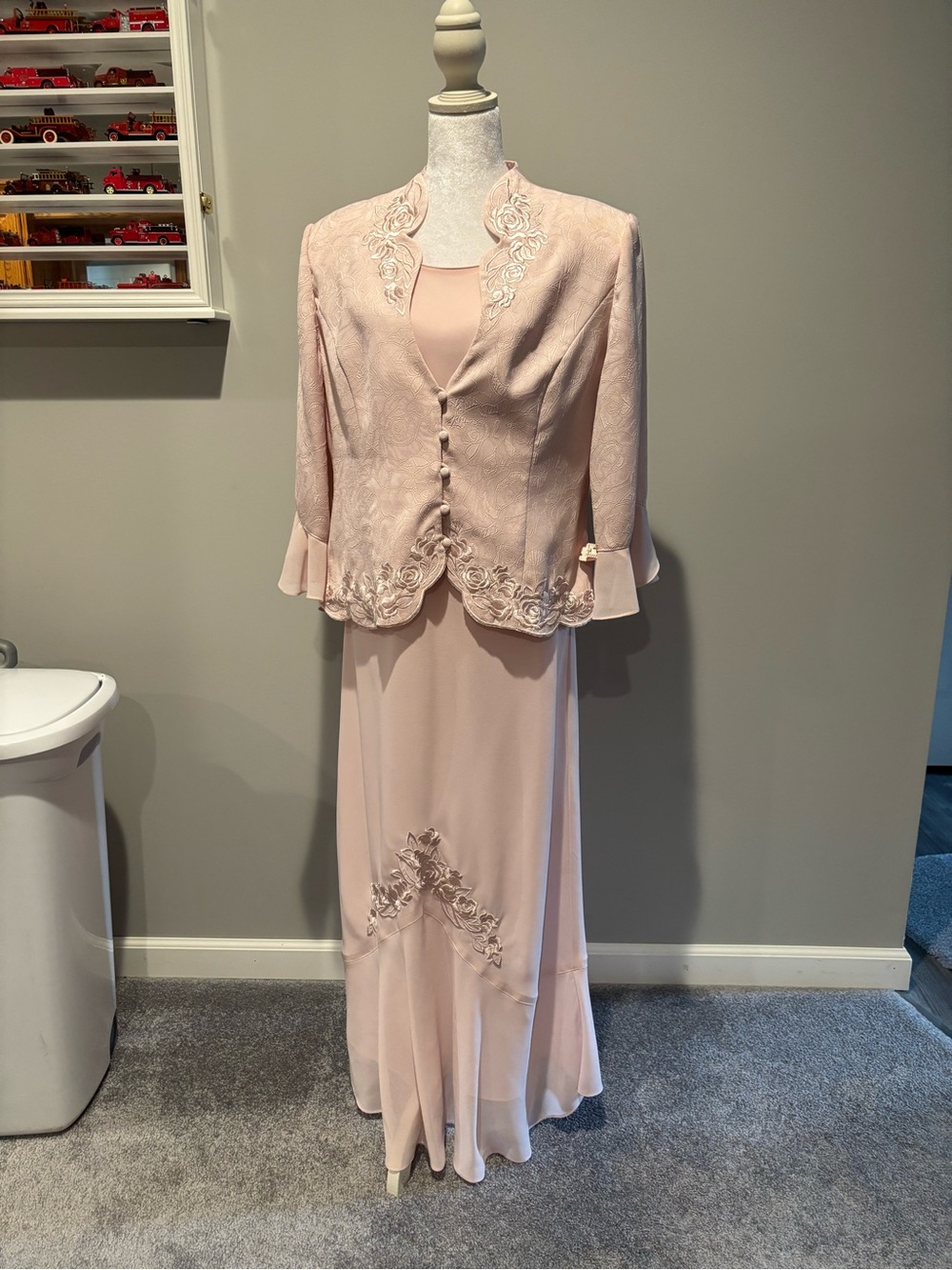 Elegant Blush Pink Women's Skirt Set - Embroidered Jacket Included